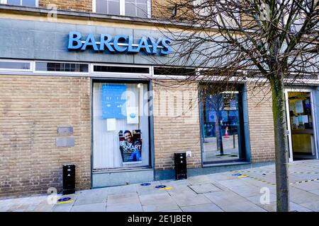 Leatherhead Surrey, London UK January 07 2021, High Street Branch Of Barclays Banks With No People Stock Photo