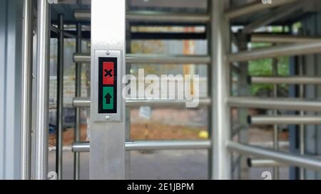 Modern entrance with a high level of security, automatic electronic turnstile, access system and biometrics. Access control. Closed entrance turnstile Stock Photo