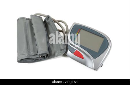 Digital blood pressure monitor isolated on white background. Stock Photo
