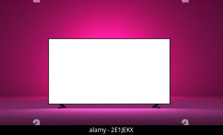 Modern TV with white screen for mockup and pink background, 3d illustration Stock Photo