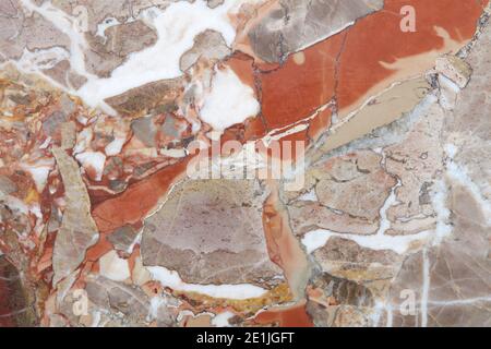 Variegated marble in gray, white and brown colors, polished stone texture background Stock Photo