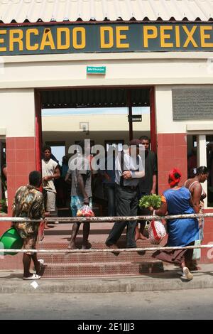 Street view of Mindelo city, Sao Vincent island in Cape Verde. Stock Photo