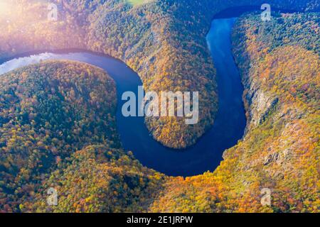 Beautiful view of Vltava river from Maj viewpoint. Czech Republic, Krnany, Europe. Maj viewpoint next to Prague in central Bohemia, Czech Republic. Ae Stock Photo