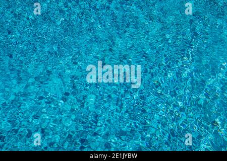 Blue ripped water in swimming pool. Surface of blue swimming pool, background of water in swimming pool. Water swimming pool texture and surface water Stock Photo
