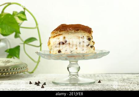 Millefeuille dessert with chocolate drops isolated on white background. French cuisine Stock Photo