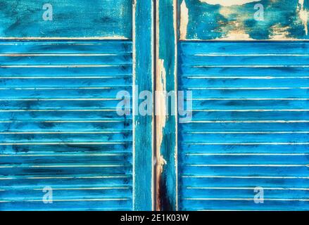 aged grunge weathered blue door wood texture soft Greek background or Ibiza Style, retro design background texture Stock Photo