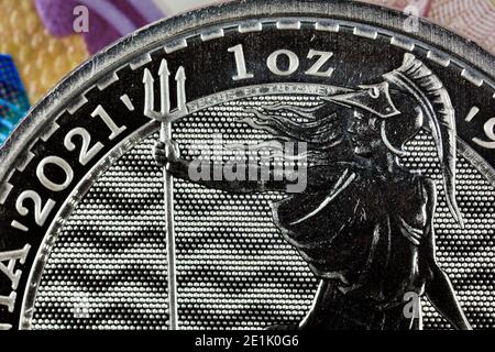 2021 Britannia One Ounce Silver Coin Stock Photo