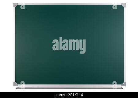 Green chalk school board. Empty chalkboard isolated on white background. Stock Photo