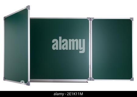 Green chalk school board. Empty chalkboard isolated on white background. Stock Photo