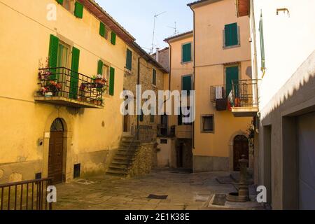 A square in the historic medieval village of Santa Fiora in Grosseto Province, Tuscany, Italy Stock Photo