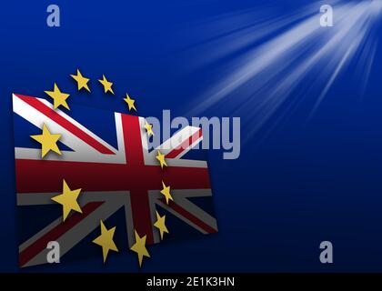 Illustration with the 12 gold stars of the European Union Flag with the  Union Jack flag of the United Kingdom on a blue background Stock Photo -  Alamy