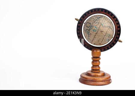 Vintage globe isolated on white copy space Stock Photo