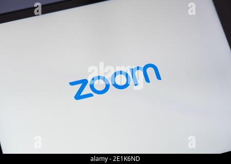 Zoom video conferencing app on iPad Stock Photo