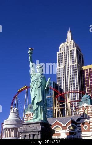 New York New York Casino and Hotel exterior with faux Manhattan skyline and Statue of Liberty in The Strip in Las Vegas, Nevada Stock Photo