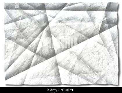 White folded paper crumpled.Crumpled paper texture. White battered paper background. White empty leaf of crumpled paper. Torn surface of letter blank. Stock Photo