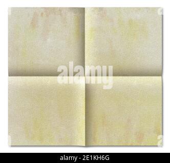 Yellow folded paper folded.Crumpled paper texture. White battered paper background. White empty leaf of crumpled paper. Torn surface of letter blank. Stock Photo