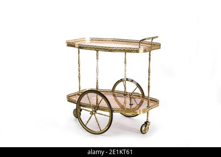 Serving table on wheels, decorated with galleries Stock Photo
