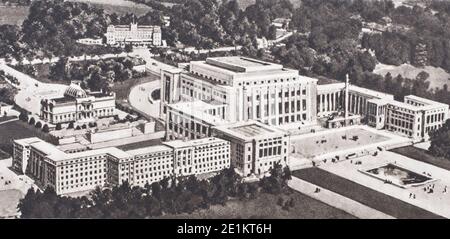 The Palace of the League of Nations in Geneva (Switzerland). It was built in the middle of the beautiful shade of the Ariana Park. Symbol of many hope Stock Photo