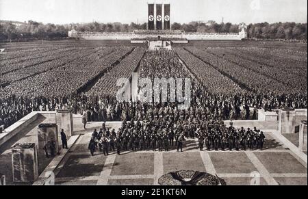 The Great days of national socialism. What a show, made to exalt the spirits, in this March of the Etendards which took place on September 9, 1934, at Stock Photo