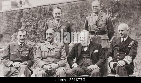 Winston Churchill and his chiefs of staff. From left to right: Sir Charles Portal, Sir Alan Brooke, Winston Churchill and Sir Andrew Cunningham. - Sta Stock Photo