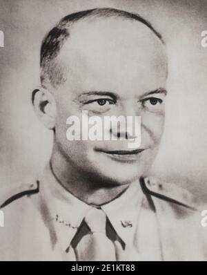 Portrait of General Dwight Eisenhower, Supreme Allied Commander. Dwight David 'Ike' Eisenhower (1890 – 1969) was an American army general and statesma Stock Photo