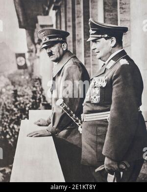 Fuhrer Adolf Hitler, commander-in-chief of the armies of the third Reich, and field marshal Hermann Goеring, President of the Council of Ministers Stock Photo