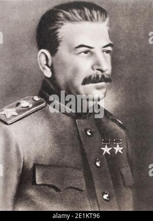 Marshal Joseph Stalin. The Russian land is never conquered... It's too big. Stalin (1878 – 1953)  a Georgian revolutionary and Soviet politician who l Stock Photo