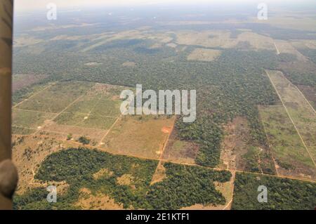 Aerial view of the Brazilian Amazonian Rain Forest showing areas of deforestation Stock Photo