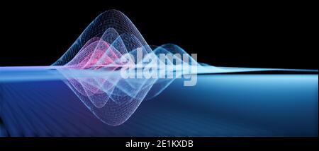Wireframe structure, modern abstract virtual grid background, audio soundwaves, science or data concept, sound wave visualization, cgi 3D rendering Stock Photo