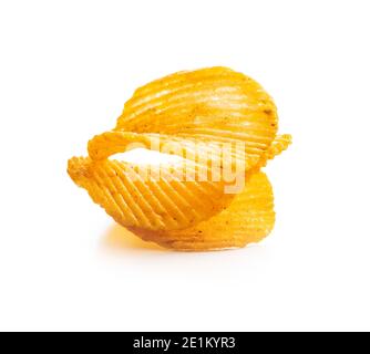 Crispy potato chips isolated on white background. Stock Photo