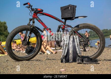 Novokuznetsk Russia 08.11.2020. there is a fat bike on the beach