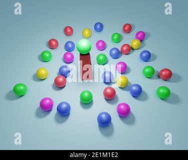 Leadership. Conceptual image of a leader and subordinates. Business teamwork. Colorful balloons. Stock Photo