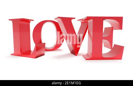 Red word LOVE with heart isolated on white. 3d rendering Stock Photo