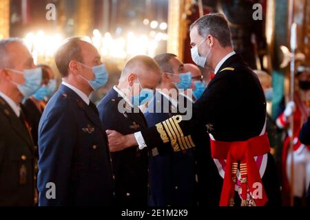 King Felipe VI. of Spain at the 'Pascua Militar' military ceremony in the Palacio Real. Madrid, 06.01.2021 | usage worldwide Stock Photo