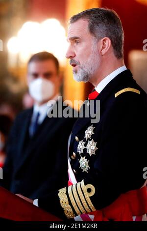 King Felipe VI. of Spain at the 'Pascua Militar' military ceremony in the Palacio Real. Madrid, 06.01.2021 | usage worldwide Stock Photo