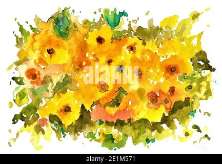 Abstract colorful watercolor painting of spring flower. Hand painted brush stroke on paper. watercolour painting floral for background. Art paintings. Stock Photo