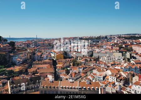 Panoramic view of the city from Miradouro da Senhora do Monte viewpoint in Lisbo Stock Photo