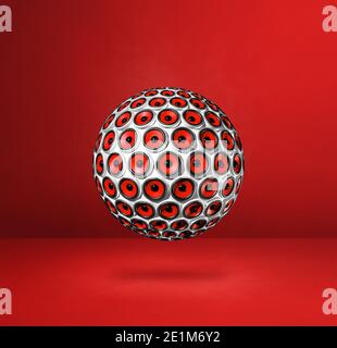 Speakers sphere isolated on a red studio background. 3D illustration Stock Photo