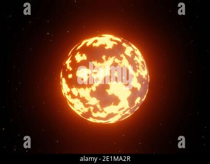 hot alien planet with volcanic activity, 3d render Stock Photo