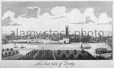 East view of Derby, England, vintage illustration from 1804 Stock Photo