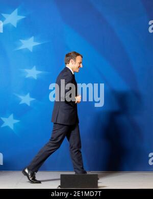 Belgium, Brussels, October 2, 2020: French President Emmanuel Macron attending a special European Council meeting Stock Photo