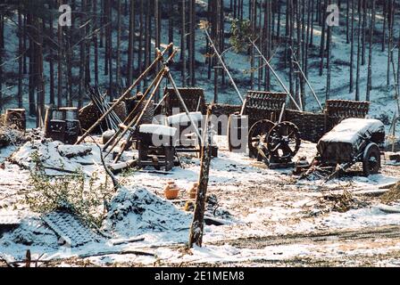 The Gladiator film set 1999 for the opening battle, set in 'Germania', Bourne Woods, Farnham, Surrey, England, United Kingdom Stock Photo