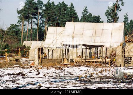 The Gladiator film set 1999 for the opening battle, set in 'Germania', Bourne Woods, Farnham, Surrey, England, United Kingdom Stock Photo