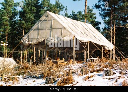 The Gladiator film set 1999 for the opening battle, set in 'Germania', Bourne Woods, Farnham, Surrey, England, United Kingdom Stock Photo