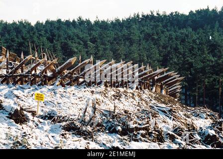 The Gladiator film set 1999 for the opening battle, set in 'Germania', Bourne Woods, Farnham, Surrey, England, United Kingdom Stock Photo