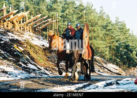 The Gladiator film set 1999 for the opening battle, set in 'Germania', Bourne Woods, Farnham, Surrey, England, United Kingdom Stock Photo