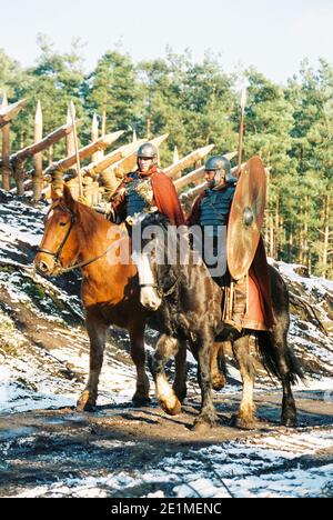 The Gladiator film set 1999 for the opening battle, set in 'Germania', Bourne Woods, Farnham, Surrey, England, United Kingdom Stock Photo