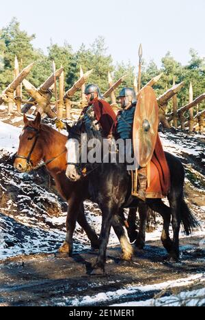 The Gladiator film set 1999 for the opening battle, set in 'Germania', Bourne Woods, Farnham, Surrey, England, United Kingdom Stock Photo