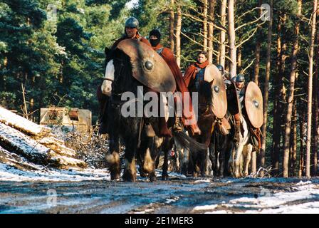 The Gladiator film set 1999 for the opening battle, set in 'Germania', Bourne Woods, Farnham, Surrey, England, United Kingdom Stock Photo