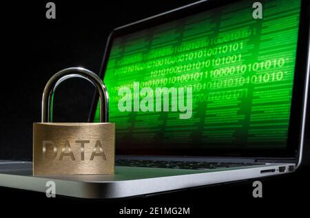 A padlock and computer, online security concept image. Stock Photo